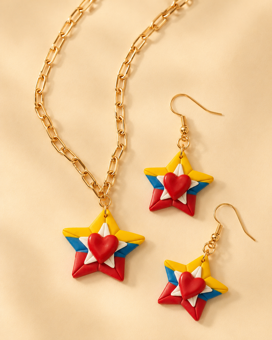 Radiant Venezuelan Love Star Earrings & Necklace Combo