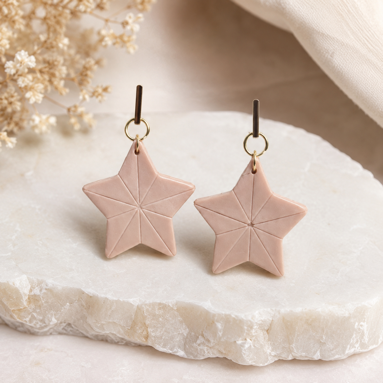 Freedom Sea Star Polymer Clay Earrings - Colour Beige