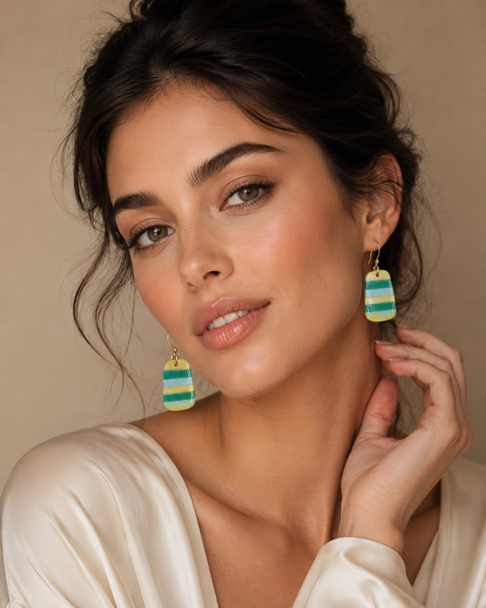 Balance software edge rectangle earrings green blue yellow