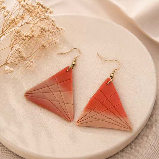 Triangle grid earrings on ceramic plate warm gradient handmade earrings