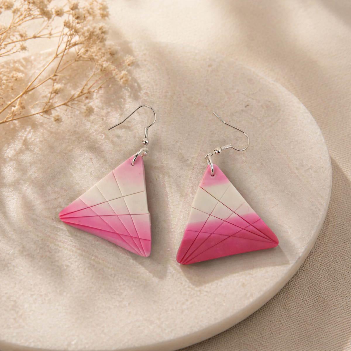 Handmade triangle grid earrings geometric design artisan jewelry