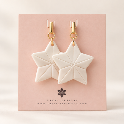 Freedom Sea Star Polymer Clay Earrings - Colour White & Beige