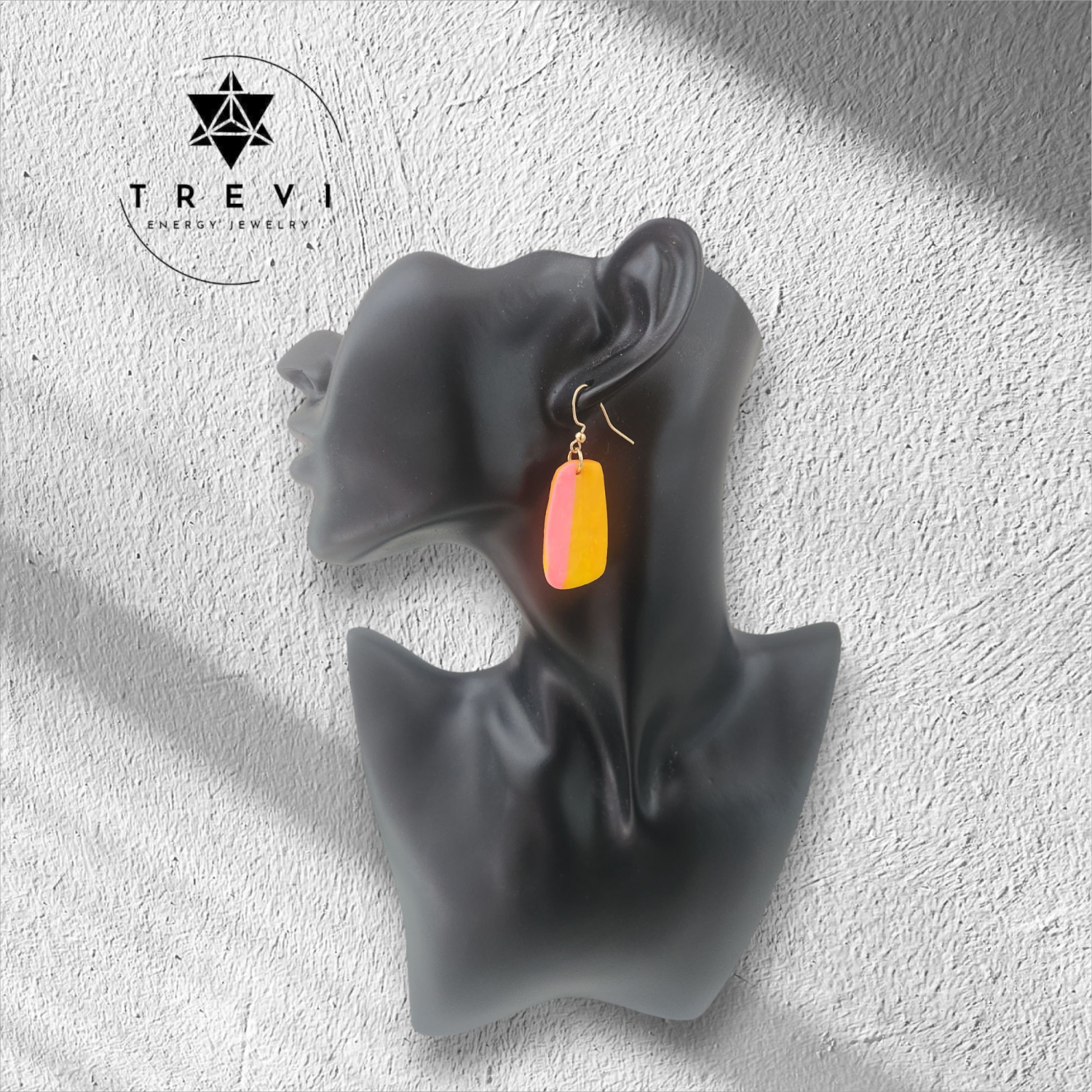 Yellow and pink rectangular statement earring