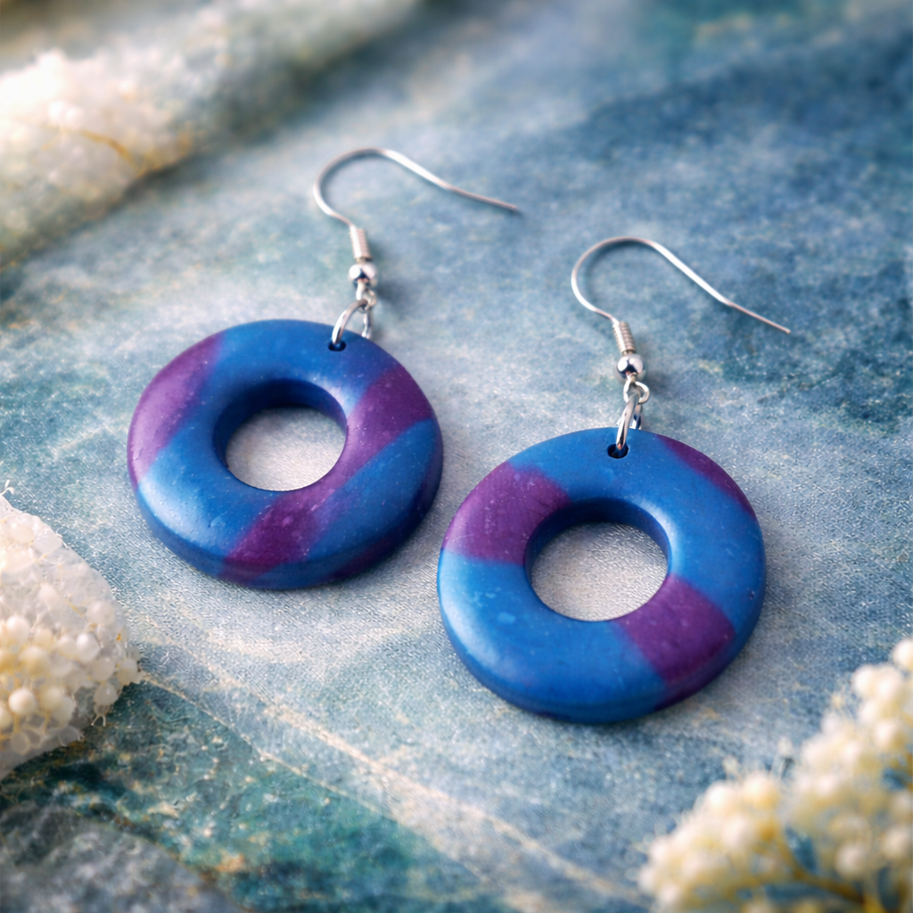 blue purple infinite ring earrings handmade polymer clay jewelry