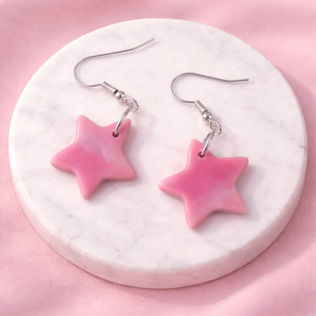 top view pink star earrings minimalist spiritual jewelry