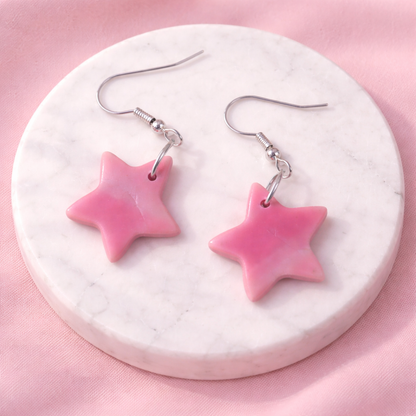 top view pink star earrings minimalist spiritual jewelry