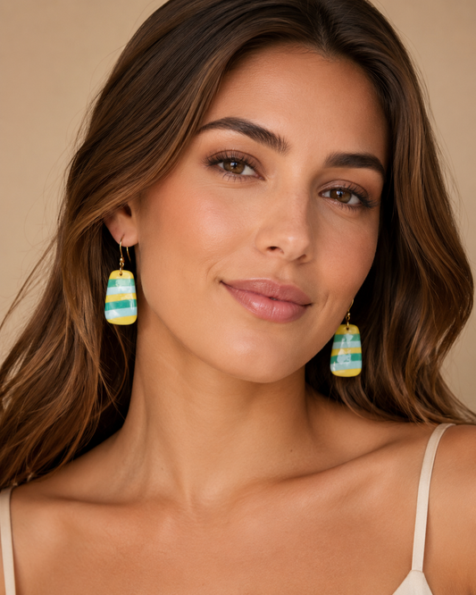 Balance software edge rectangle earrings green blue yellow
