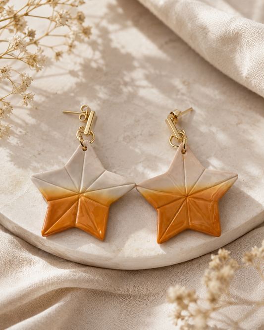 Freedom Sea Star Polymer Clay Earrings - Colour Orange
