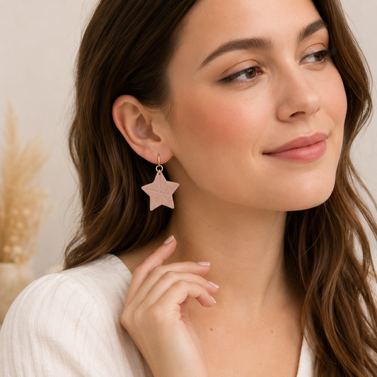 Freedom Sea Star Polymer Clay Earrings - Colour Beige