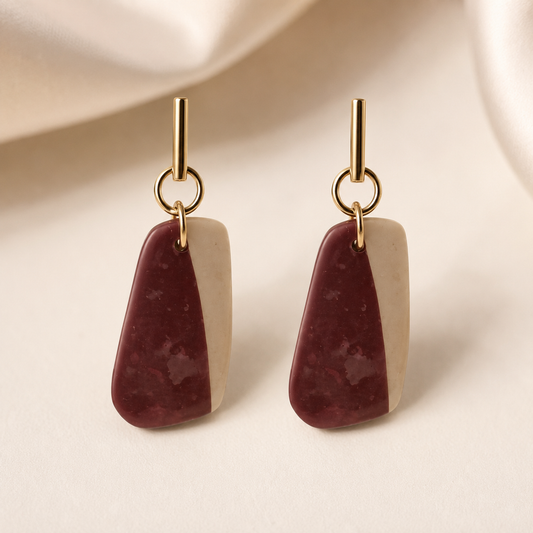 Balance software edge rectangle earrings beige & brown