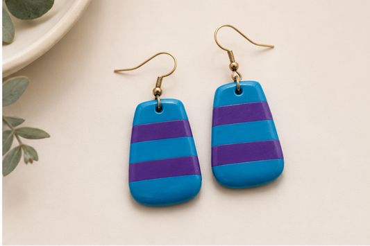 Balance software edge rectangle earrings blue purple