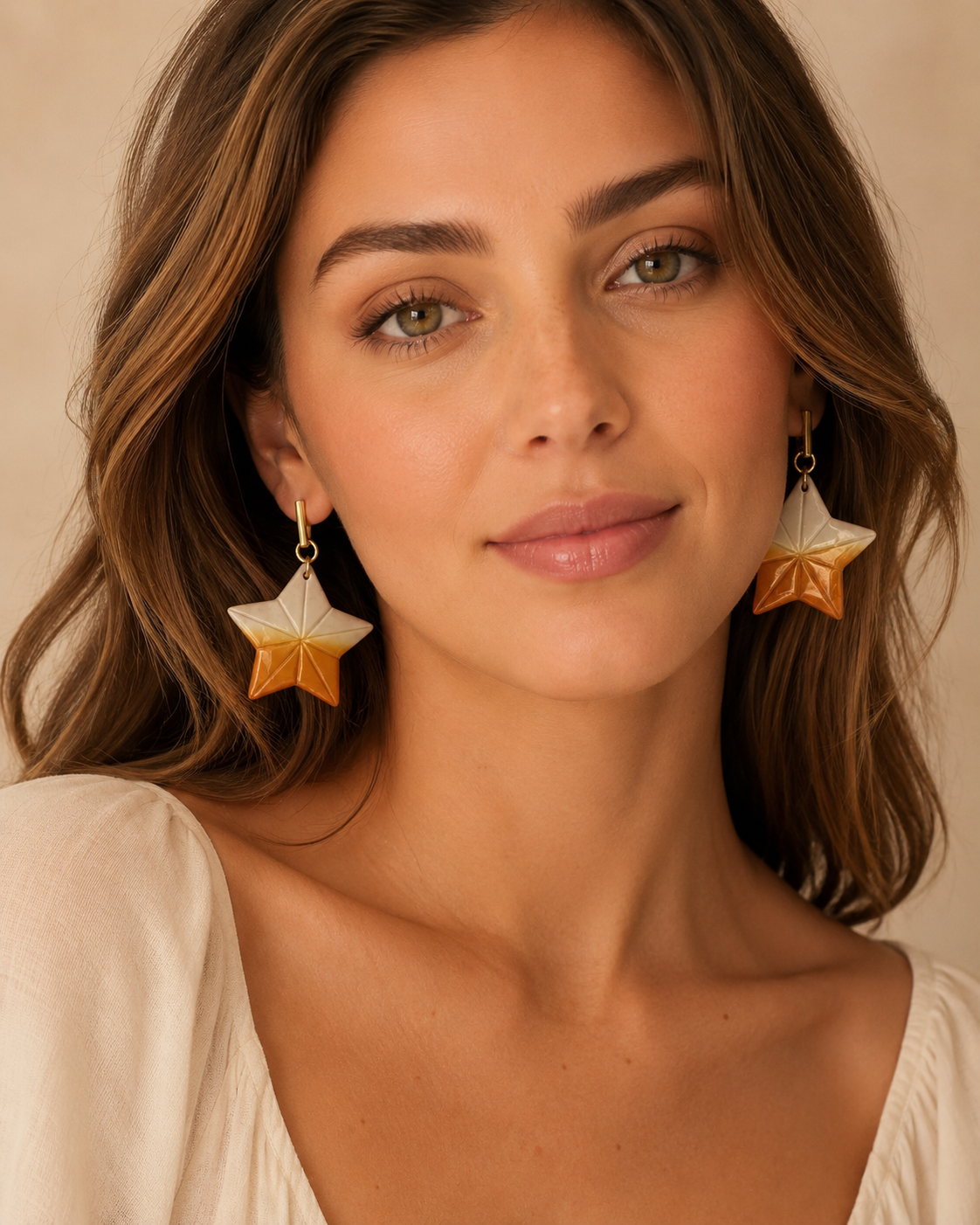Freedom Sea Star Polymer Clay Earrings - Colour Orange