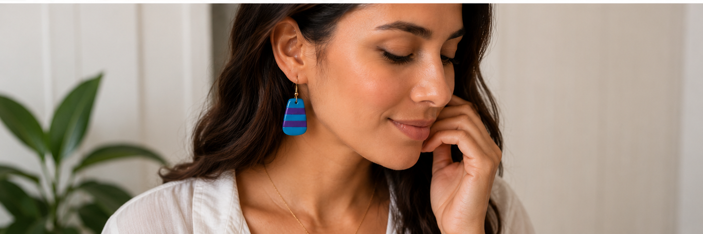 Balance software edge rectangle earrings blue purple