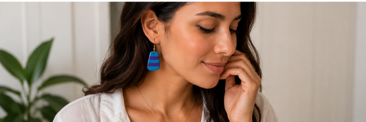 Balance software edge rectangle earrings blue purple