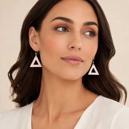 Abundance prosperity triangle - Polymer Clay Earrings - Colour White
