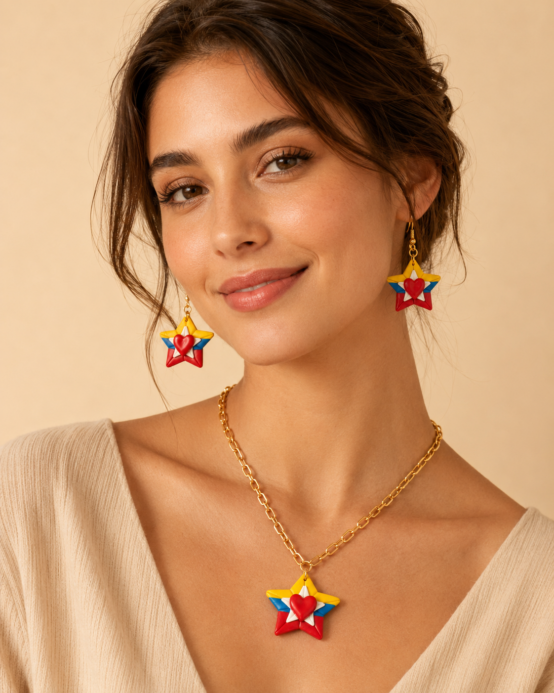 Radiant Venezuelan Love Star Earrings & Necklace Combo