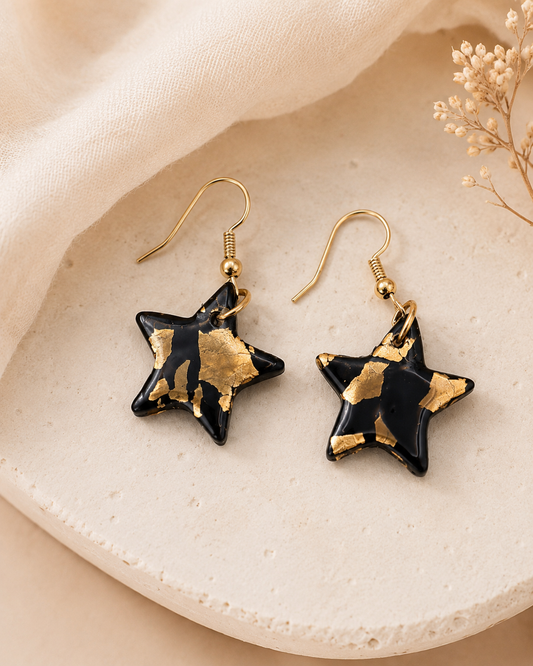 Radiant Love Star Earrings – Black and Gold
