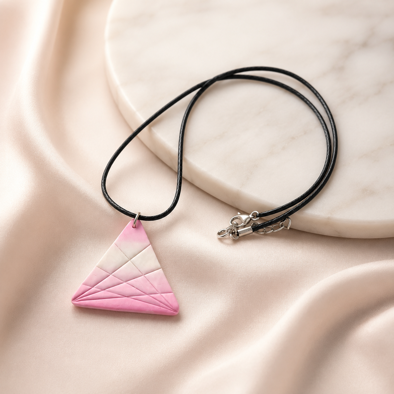 Alignment triangle grid polymer clay necklace pink