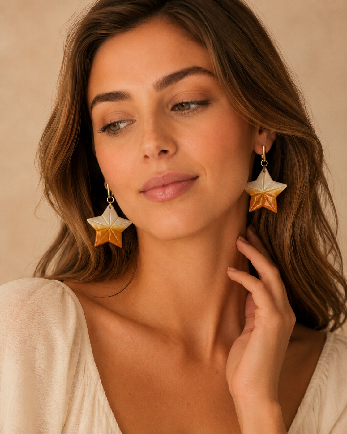 Freedom Sea Star Polymer Clay Earrings - Colour Orange