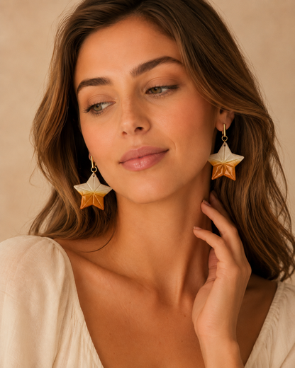 Freedom Sea Star Polymer Clay Earrings - Colour Orange