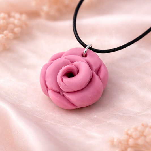 rose pendant necklace handmade spiritual floral jewelry close up