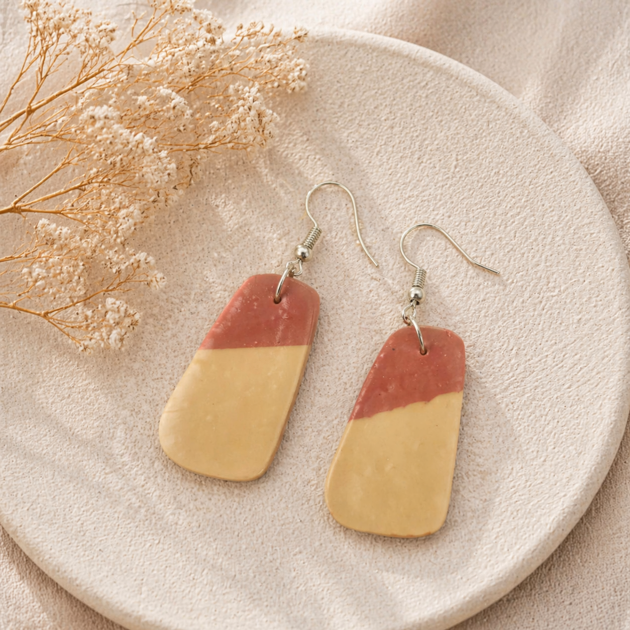 soft rectangle earrings neutral tone handmade jewelry elegant design