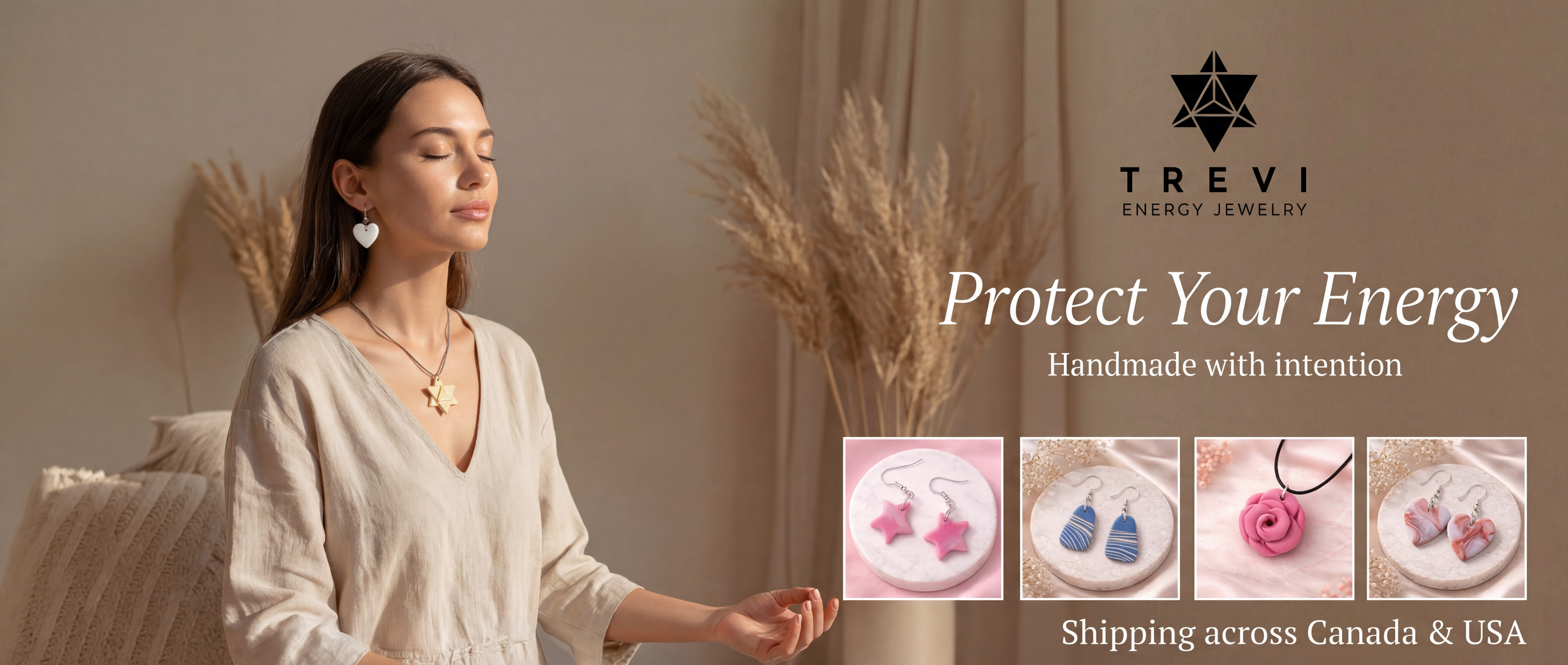 energy jewelry handmade earrings and necklace for protection and spiritual balance Trevi Designs Canada USA
