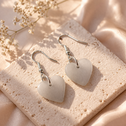 white heart earrings handmade minimalist jewelry front view